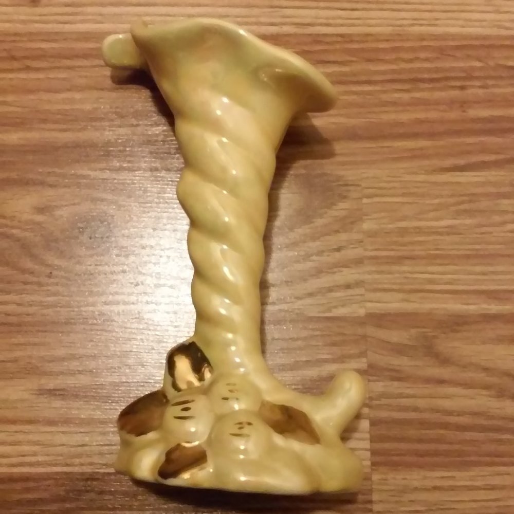 Vintage Yellow Vase Hand Decorated With 22 K Gold Cornucopia USA